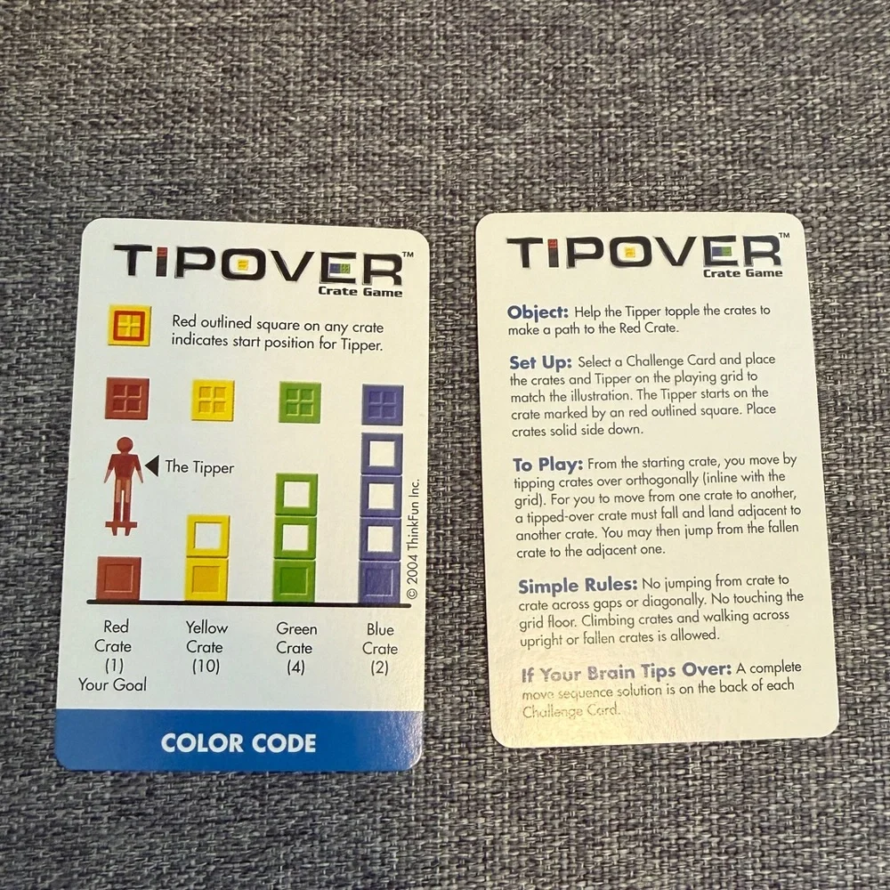 Thinkfun TipOver Thinking Game Vintage 2004 Storage Bag MISSING ONE CARD